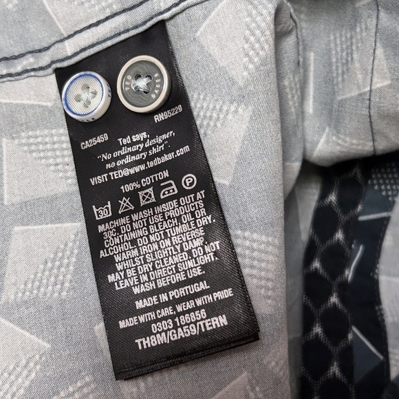 Ted Baker London Blouse Top Shirt Geometric Pattern Full Button Front Micro Dots - Picture 14 of 16